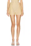 Matthew Bruch Button Pleated Short In Avocado Striped