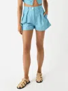 Matthew Bruch Button Pleated Short In Blue Crinkle In Blue