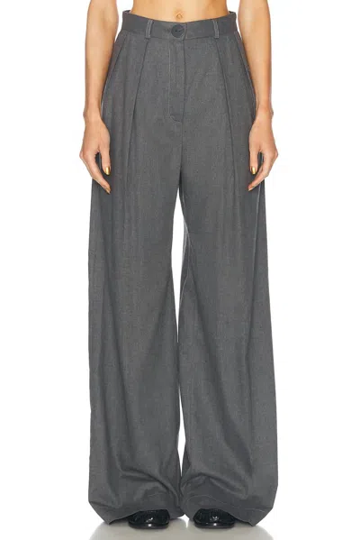 Matthew Bruch Button Pleated Trouser In Charcoal Flannel In Multi