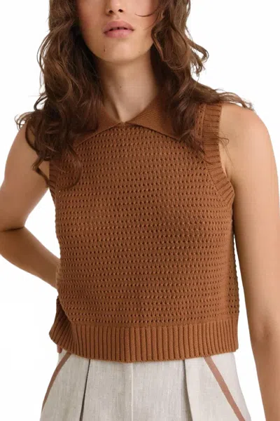 Matthew Bruch Cable Mesh Collared Tank Top In Mocha In Brown