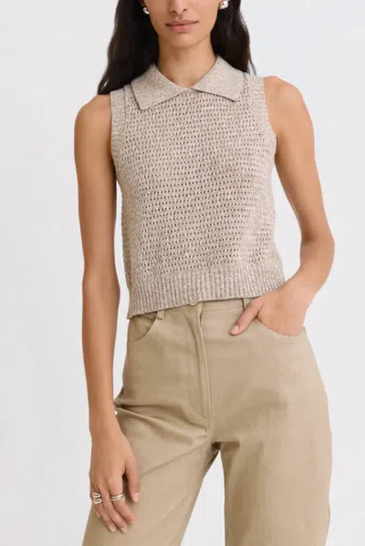 Matthew Bruch Cable Mesh Collared Tank Top In Taupe In Neutral