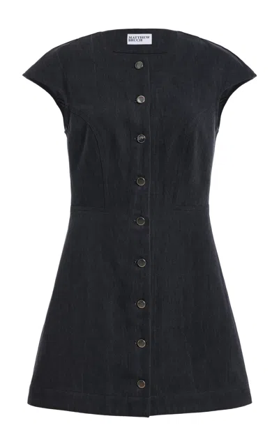 Matthew Bruch Cap Sleeve Denim Mini Dress In Black