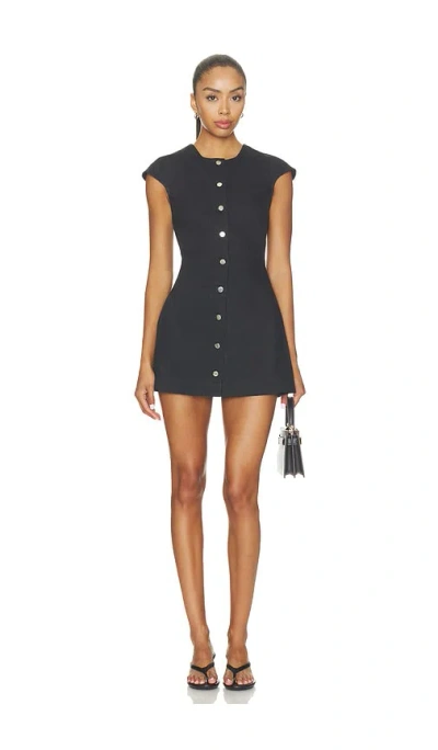 Matthew Bruch Cap Sleeve Denim Mini Dress In Faded Black Denim