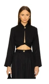 Matthew Bruch Collared Long Sleeve Wrap Top In Black Tencel