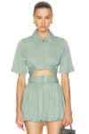Matthew Bruch Collared Wrap Top In Green