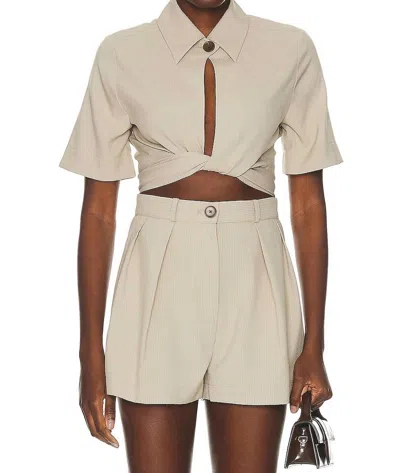 Matthew Bruch Collared Wrap Top In Taupe Seersucker In Neutral