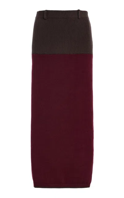 Matthew Bruch Colorblock Knit Midi Skirt In Burgundy