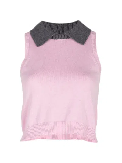 Matthew Bruch Contrast-collar Vest In Pink