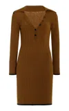 Matthew Bruch Cotton-blend Ribbed-knit Mini Polo Dress In Brown