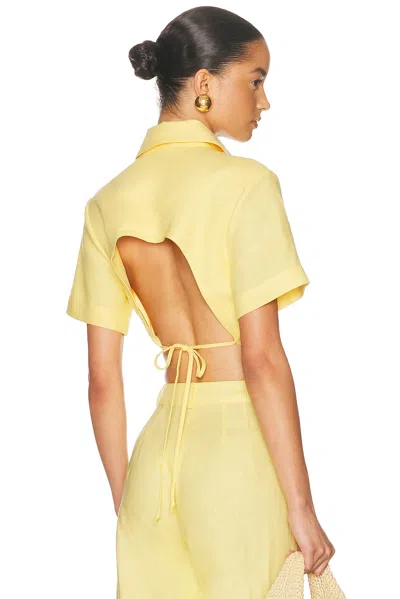 Matthew Bruch Cropped Tie Back Button Up Top In Yellow