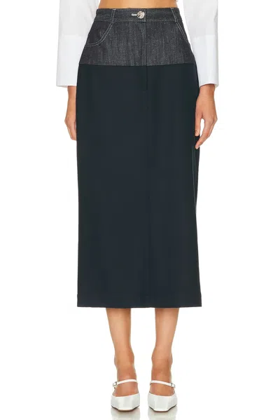 MATTHEW BRUCH DENIM COMBO MIDI SKIRT
