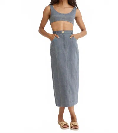 Matthew Bruch Denim Pencil Midi Skirt In Black