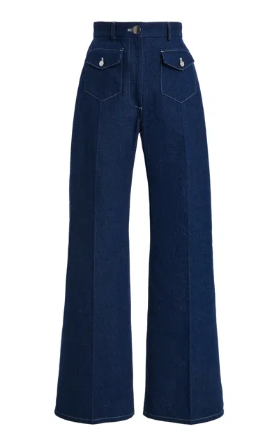 Matthew Bruch Denim Pocket Wide Leg Pant In Blue