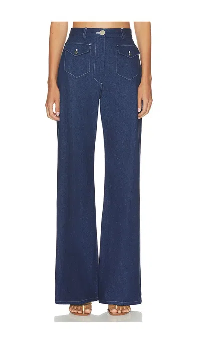 Matthew Bruch Denim Pocket Wide Leg Pant In Medium Wash Denim