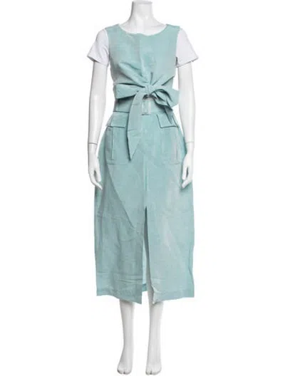 Pre-owned Matthew Bruch Embroidered Accent Skirt Set In Blue