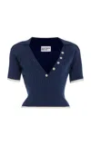 Matthew Bruch Exclusive Ribbed-knit Cotton-blend Cropped Top In Navy