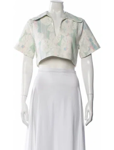 Pre-owned Matthew Bruch Floral Print V-neck Crop Top W/ Tags In White