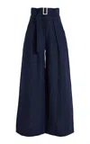 Matthew Bruch High-rise Linen Wide-leg Pants In Navy