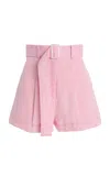 Matthew Bruch High-rise Pleated Linen Shorts In Pink