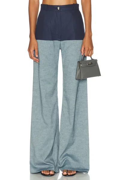 Matthew Bruch High-waist Combo Jeans In Navy Linen In Gray