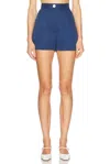 Matthew Bruch High Waist Hot Short In Cadet Blue Tencel