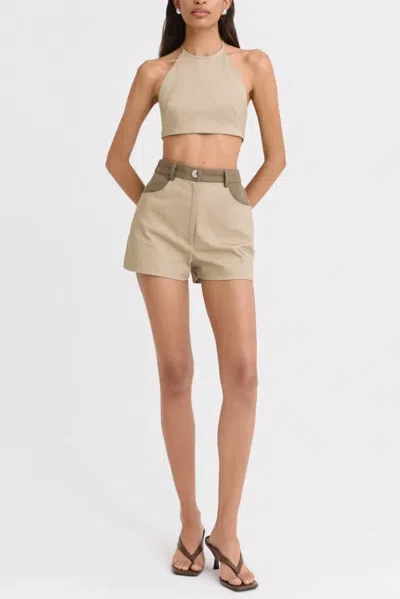 Matthew Bruch High-waist Combo Hot Short In Taupe Denim In Multi