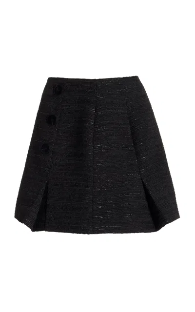 Matthew Bruch Kick-pleat Tweed Mini Skirt In Black