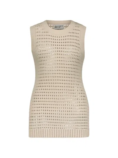 Matthew Bruch Knit Mesh Mini Dress In Neutrals