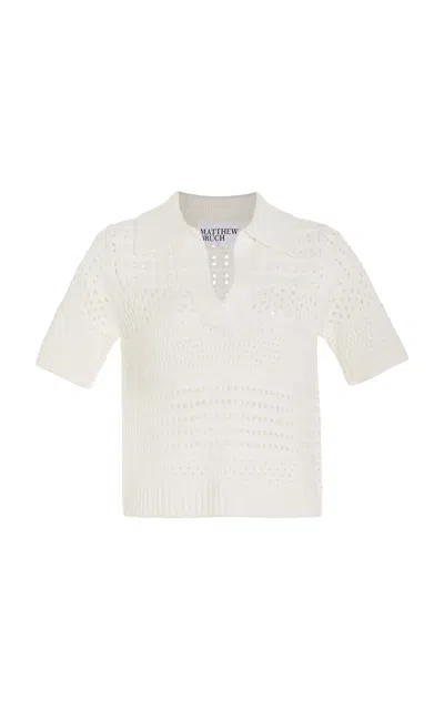 Matthew Bruch Knit-mesh Polo Shirt In White
