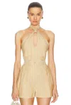 Matthew Bruch Knotted Halter Top In Avocado Striped