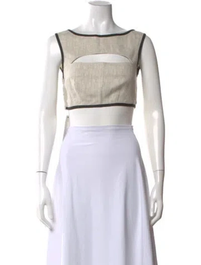 Pre-owned Matthew Bruch Linen Crew Neck Crop Top In Neutral