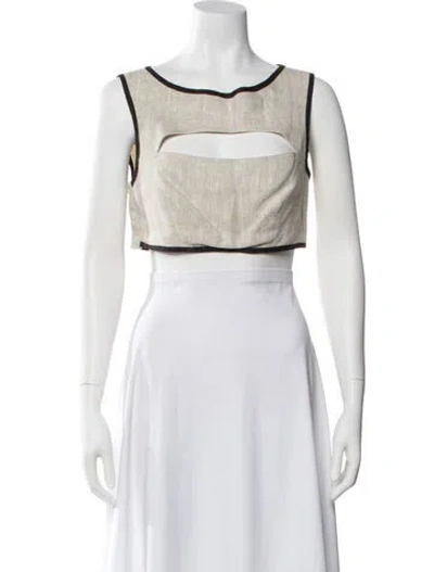 Pre-owned Matthew Bruch Linen Crew Neck Crop Top In White
