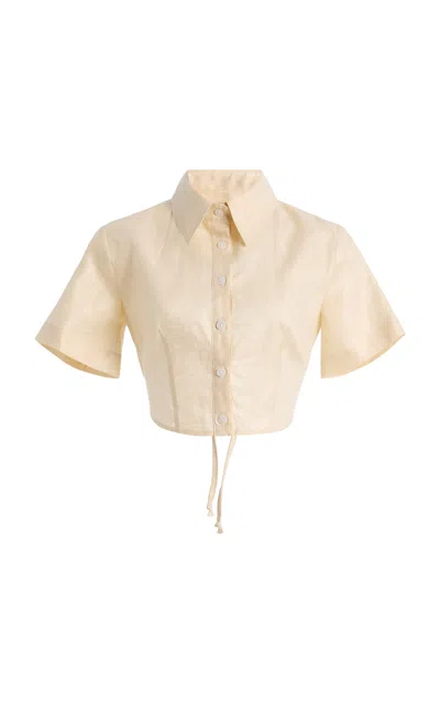 Matthew Bruch Linen Cropped Tie-back Shirt In Neutral