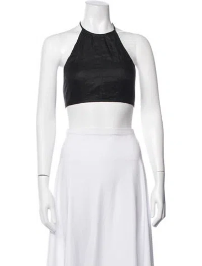 Pre-owned Matthew Bruch Linen Halterneck Crop Top In Black