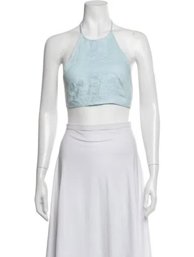 Pre-owned Matthew Bruch Linen Halterneck Crop Top In Blue