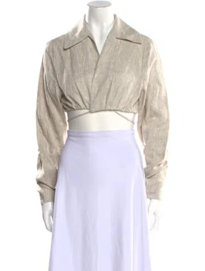 Pre-owned Matthew Bruch Linen Long Sleeve Crop Top In Neutral