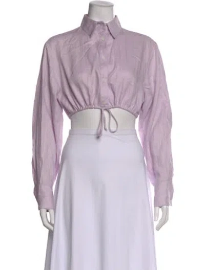 Pre-owned Matthew Bruch Linen Long Sleeve Crop Top In Purple