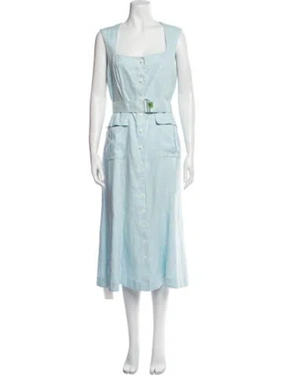 Pre-owned Matthew Bruch Linen Midi Length Dress In Blue