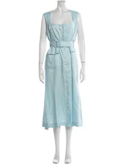 Pre-owned Matthew Bruch Linen Midi Length Dress In Blue