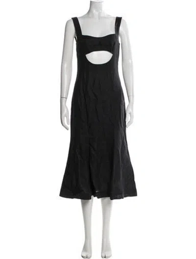 Pre-owned Matthew Bruch Linen Midi Length Dress In Gray