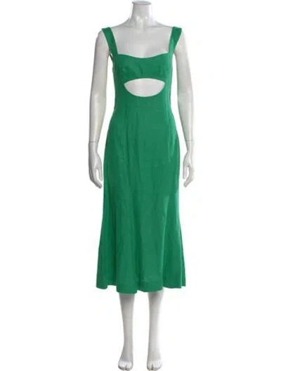 Pre-owned Matthew Bruch Linen Midi Length Dress In Green