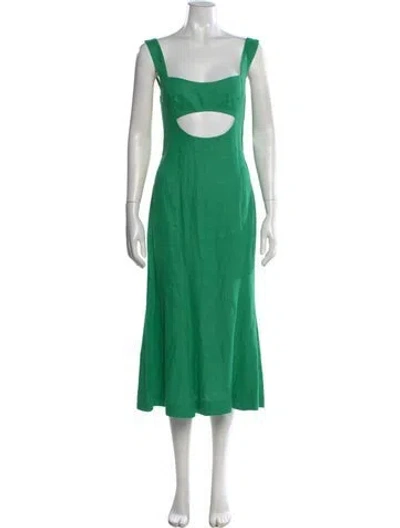 Pre-owned Matthew Bruch Linen Midi Length Dress In Green