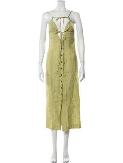 Pre-owned Matthew Bruch Linen Midi Length Dress In Green