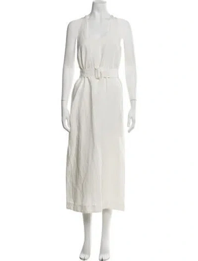 Pre-owned Matthew Bruch Linen Midi Length Dress In Neutrals/white