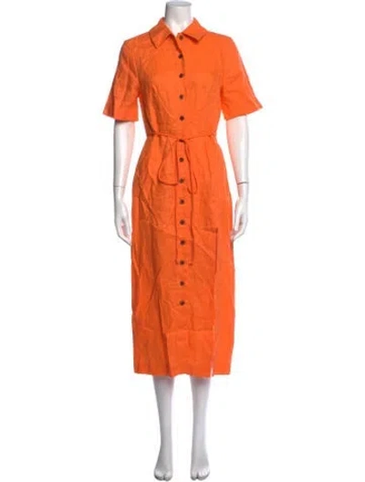 Pre-owned Matthew Bruch Linen Midi Length Dress In Orange