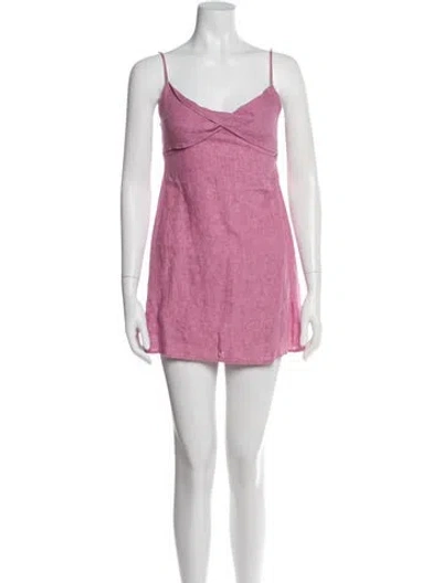 Pre-owned Matthew Bruch Linen Midi Length Dress In Purple