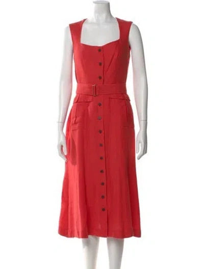 Pre-owned Matthew Bruch Linen Midi Length Dress In Red