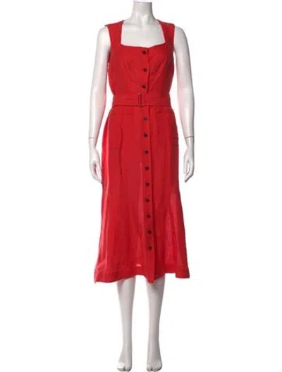 Pre-owned Matthew Bruch Linen Midi Length Dress In Red