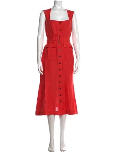 Pre-owned Matthew Bruch Linen Midi Length Dress W/ Tags In Red