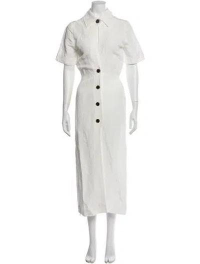 Pre-owned Matthew Bruch Linen Midi Length Dress W/ Tags In White